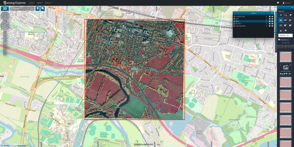 A screenshot from ERDAS APOLLO of vegetation height analysis using aerial imagery and LiDAR data
